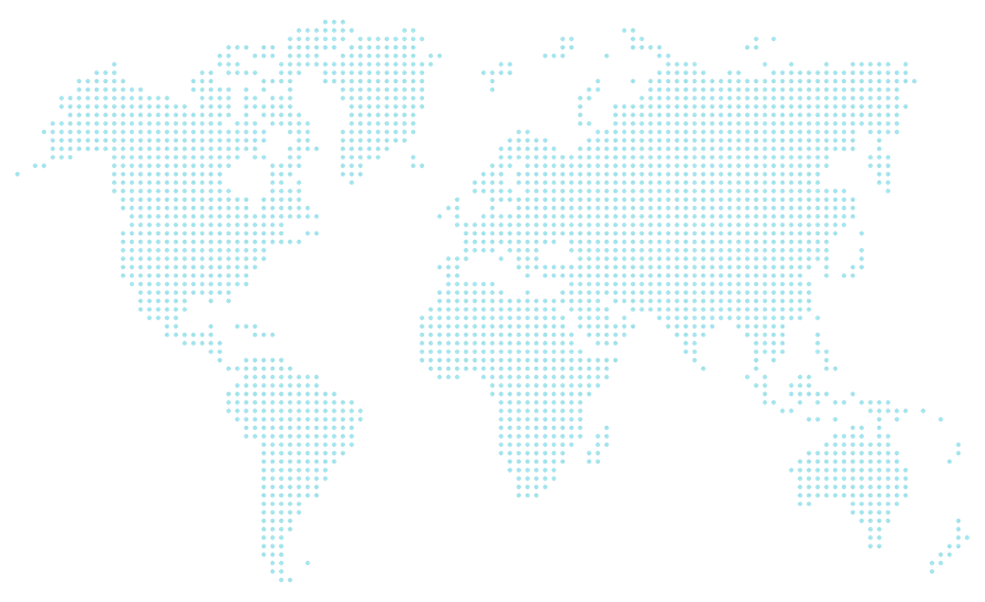 A dotted world map rendered in pale blue